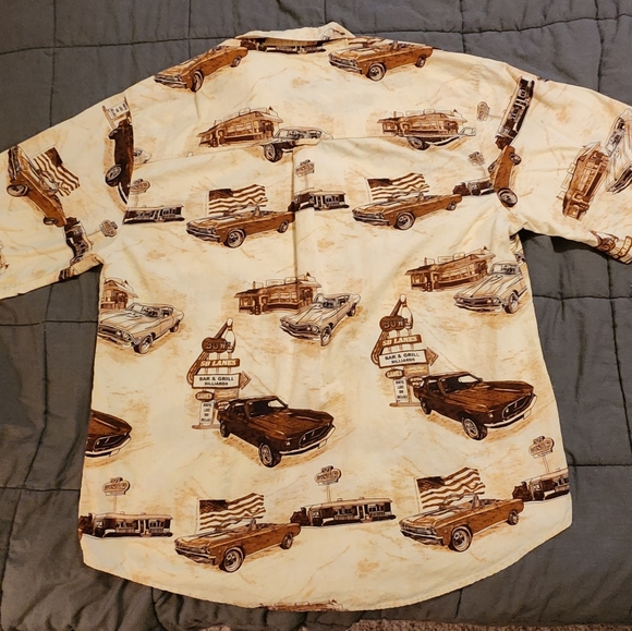 Calypso Joe Shirt Men's XL Tan Button Up Graphic Classic Car Short Sleeve - Picture 8 of 10